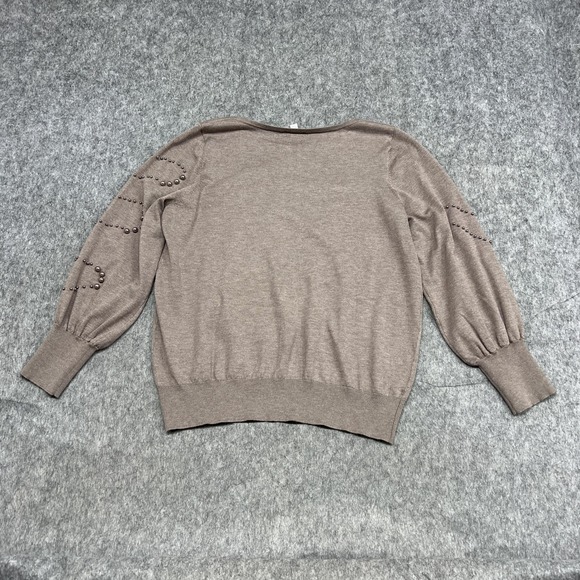 Chicos Sweater Womens Large Taupe Beaded Embellished Boat Neck Balloon Sleeve - Picture 2 of 14